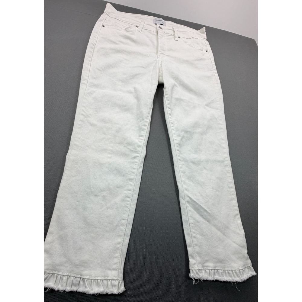 Crown & Ivy High Rise Skinny Crop Jeans White Ruffle Frayed Hem | Women's 10P